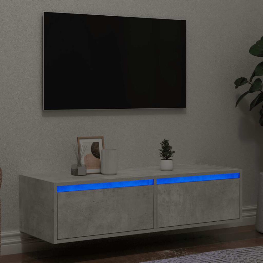 TV-benk med LED-lys betonggrå 100X35,5x25 cm