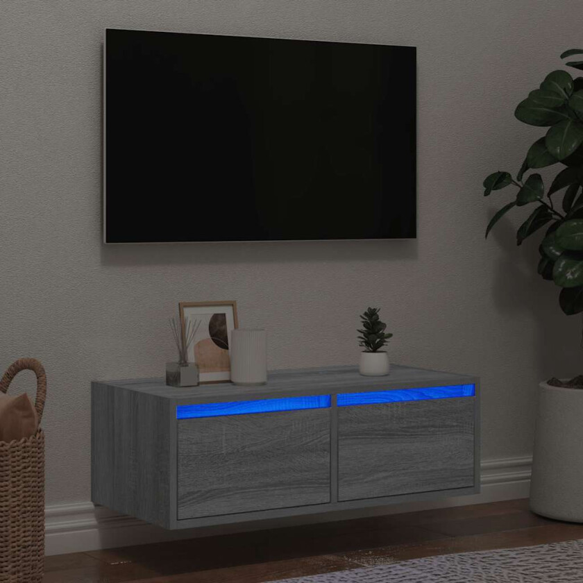 TV-benk med LED-lys grå sonoma 75x35,5x25 cm