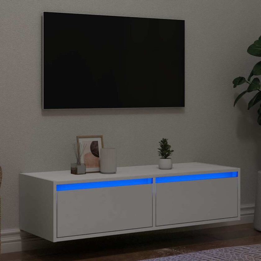 TV-benk med LED-lys hvit 100X35,5x25 cm