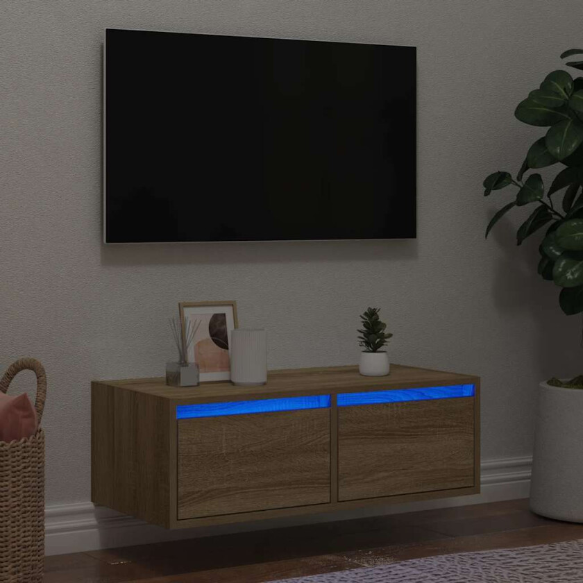 TV-benk med LED-lys sonoma eik 75x35,5x25 cm