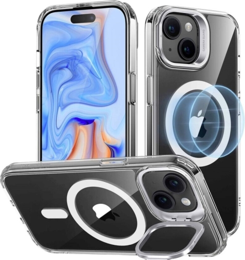 Esr Classic Hybrid Halolock Case + Stash Stand Mobiltelefon Backcover Apple Iphone 15 Plus Transparent Magsafe-Kompatibel