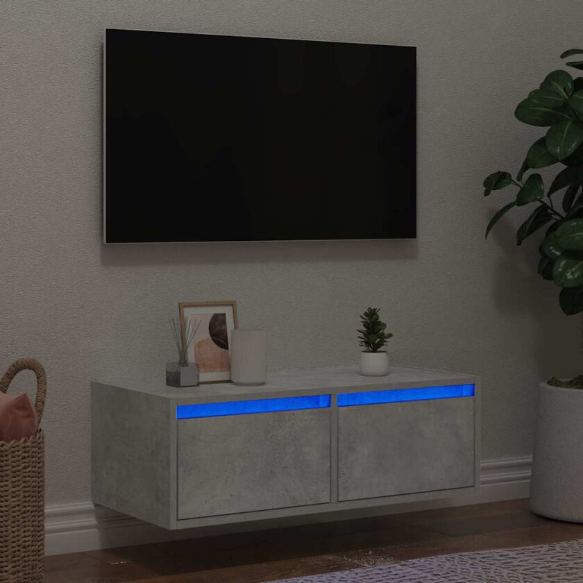 TV-benk med LED-lys betonggrå 75x35,5x25 cm