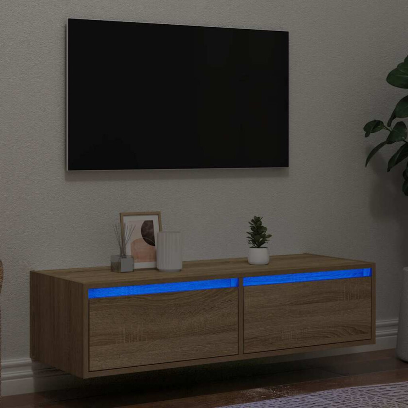 TV-benk med LED-lys sonoma eik 100X35,5x25 cm