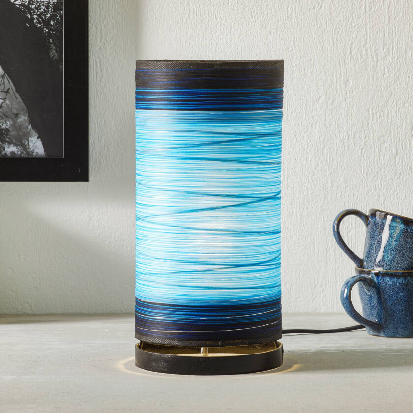 Bordlampe Julie viklet inn med tråder, blå