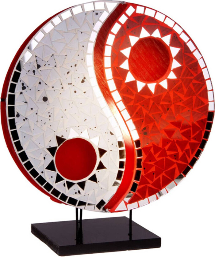 Bordlampe Ying Yang med mosaiske speilsteiner, rød