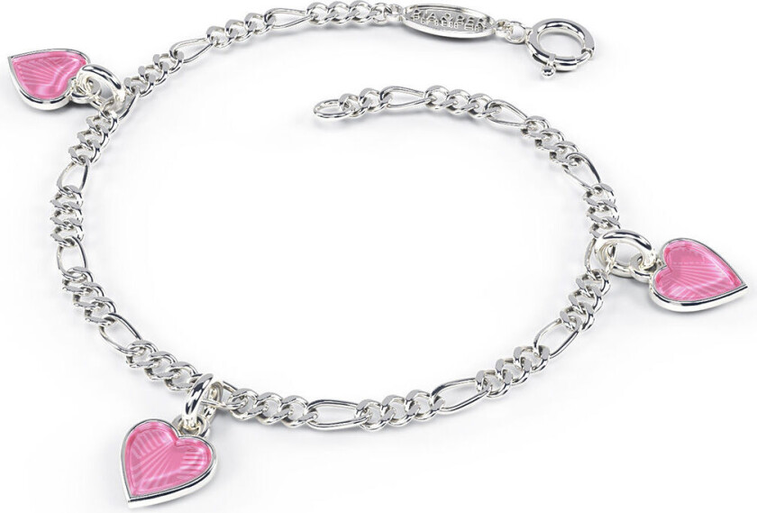 Pia&Per, Armbånd i 925 sølv med charms av rosa emalje hjerter