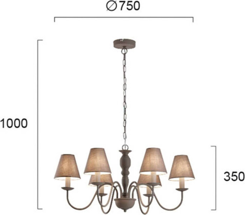 Lysekrone Fatima, grå, 6 lyskilder