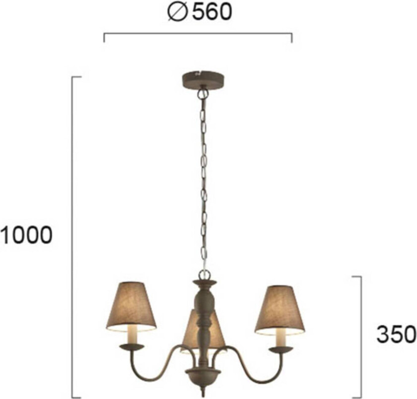 Lysekrone Fatima, grå, 3 lyskilder