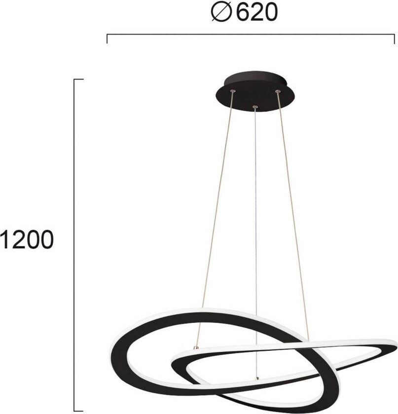 LED-hengelampe Charlie, 62 cm, svart