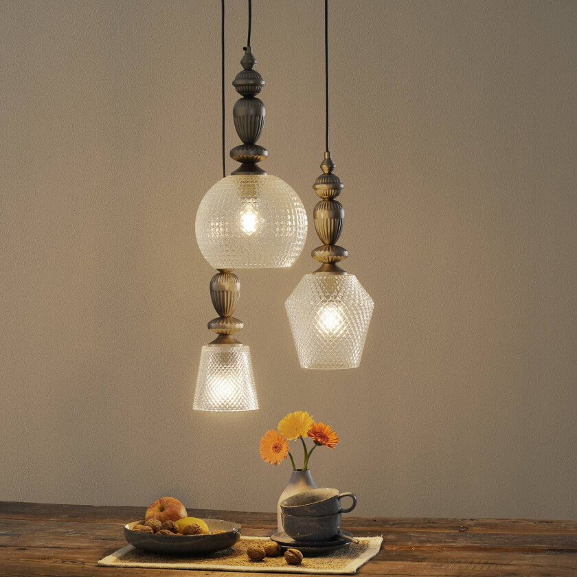 Glass-pendellampe Talisa tre lyskilder