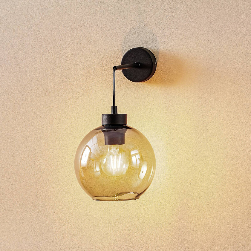 Cubus vegglampe, svart/røykgrå, glass, 30 cm høy, E27