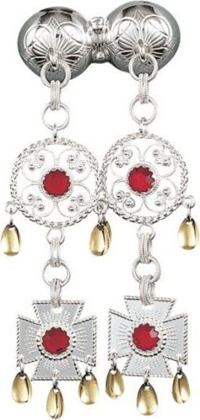 Halssølje Sunnmøre i 830 hvitt og forgylt sølv med rød sten