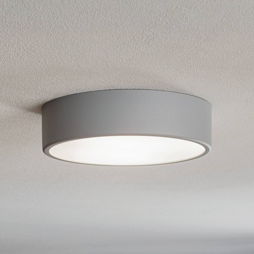 Cleo 200 taklampe, grå, sensor, IP20, Ø 20 cm, metall