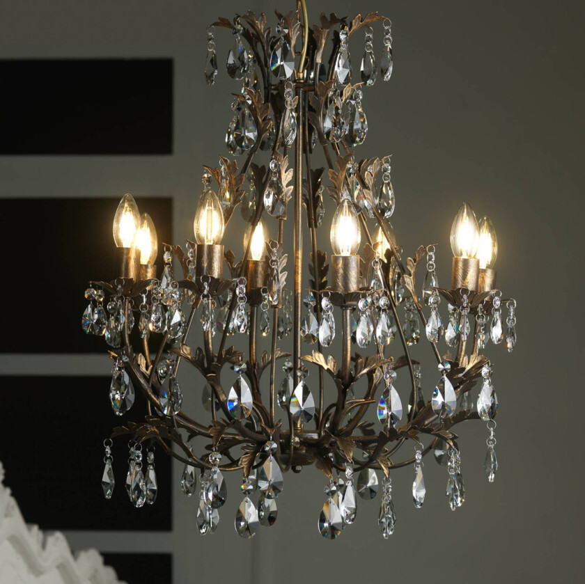 Lysekrone Botte i metall med åtte lys i bronse