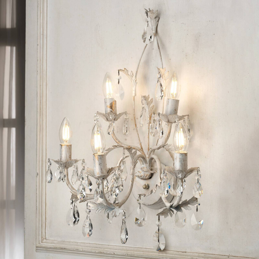 Krystallvegglampe Teresa, elfenbein, 5 lyskilder