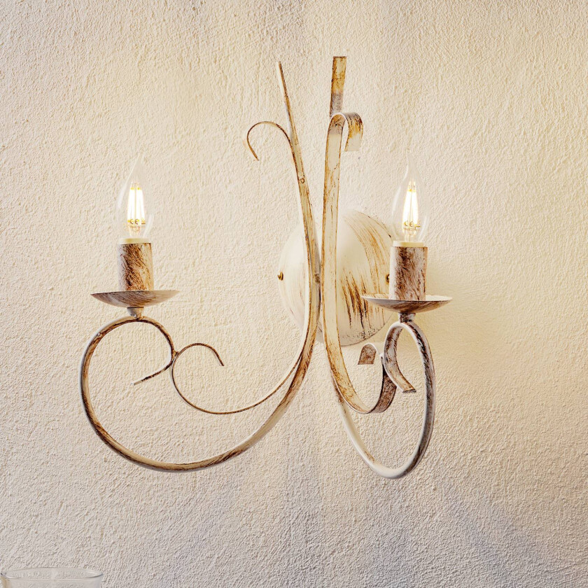 Vegglampe Pompei, 2 lyskilder, hvit antikk