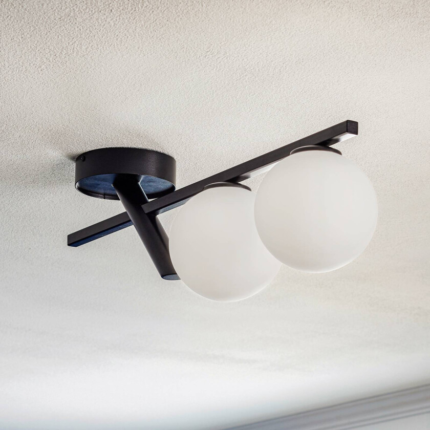 Baleo taklampe, svart/opal, to lamper