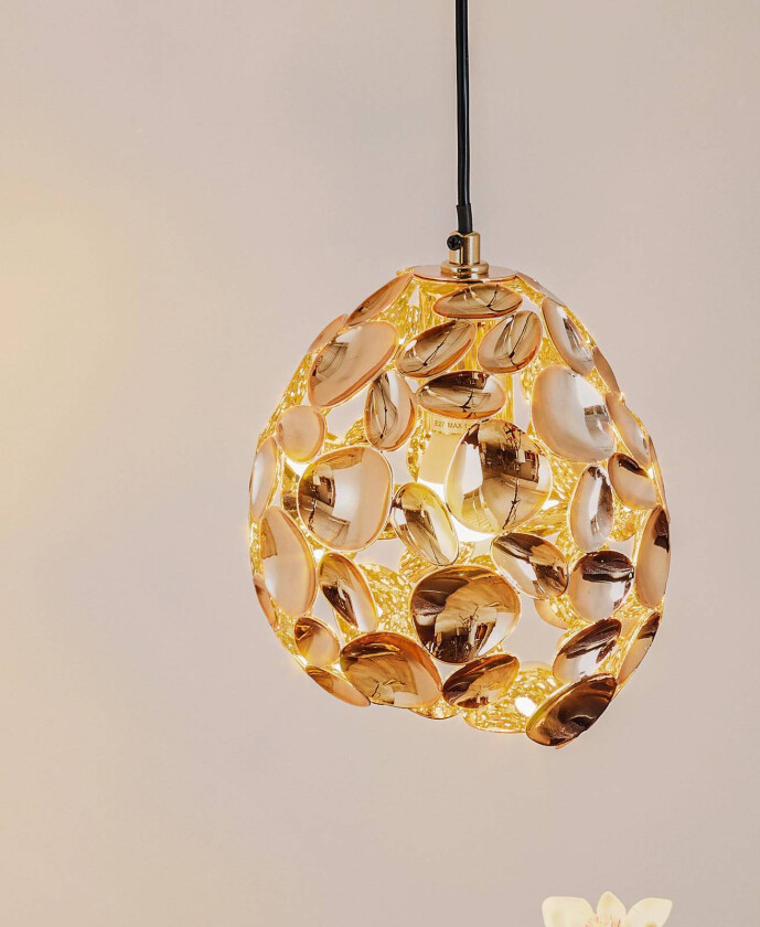 Narisa LED-pendel Ø 18 cm rosa gull/brun