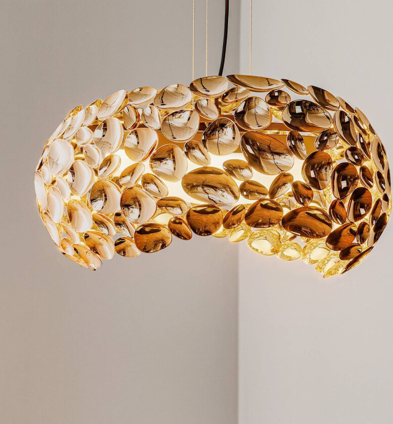 Narisa LED-pendel Ø 46 cm rosegull/brun