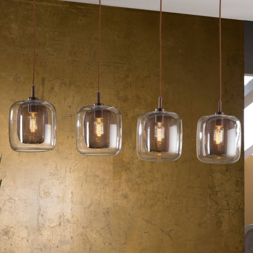 Fox pendellampe, 4-lys, doble skjermer, glass