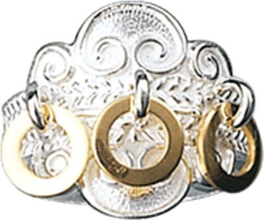 Ring i 830 hvitt sølv med forgylte ringløv