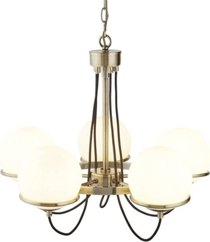 Lysekrone Sphere messing med 5 glasskuler