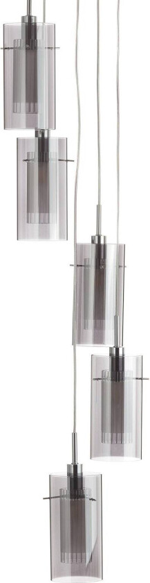 Hengelampe Duo 2, røykglass/krom, 5 lyskilder