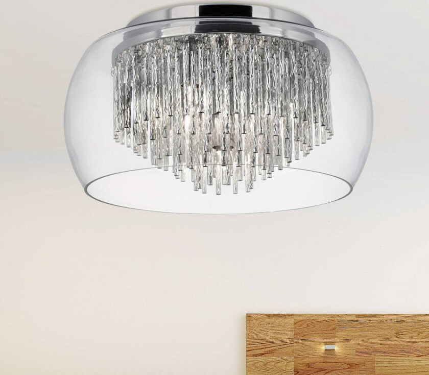 Glass-taklampe Curva med aluminiumspiraler