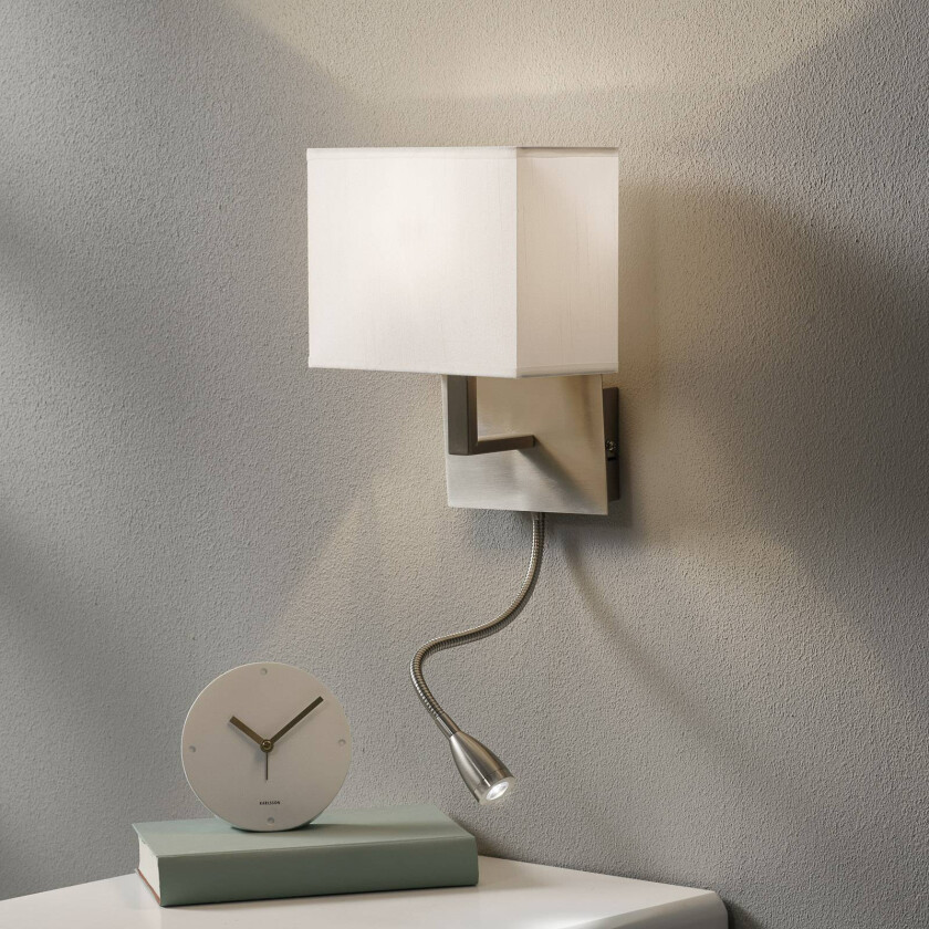 Vegglampe 6519 med LED-leselampe, sateng sølv