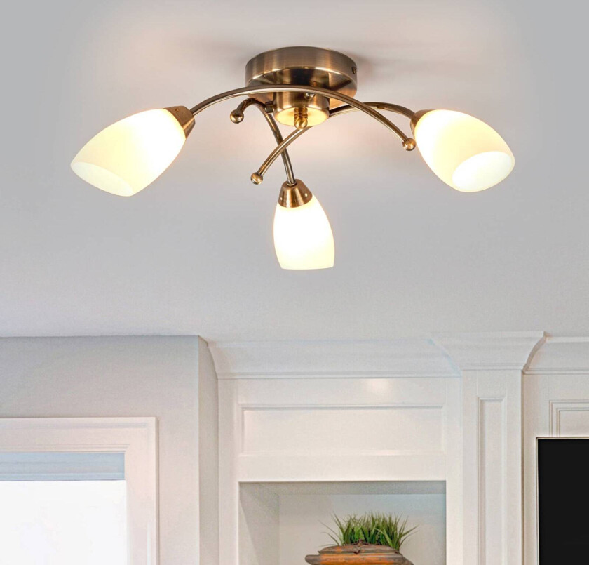 Herlig taklampe OPERA 3 punkt antikk messing