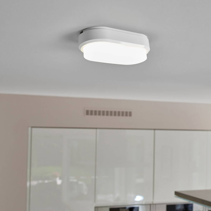 LED-taklampe Ipsum med sensor, hvit, oval