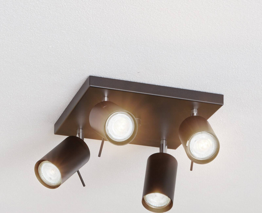 Round takspot i svart, 4 lyskilder kvadrat