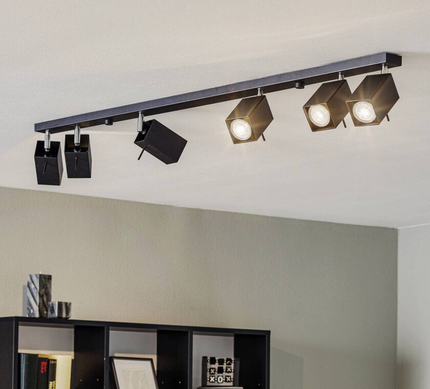 Takspot Square, svart, 6 lyskilder, lineær