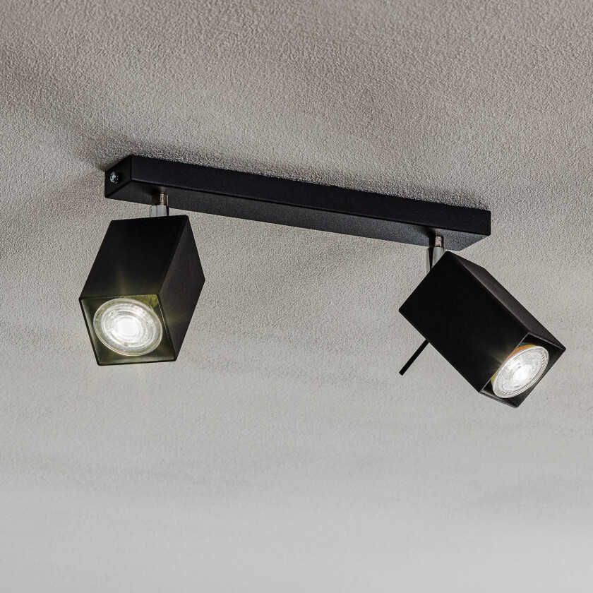 Takspot Square, svart, 2 lyskilder