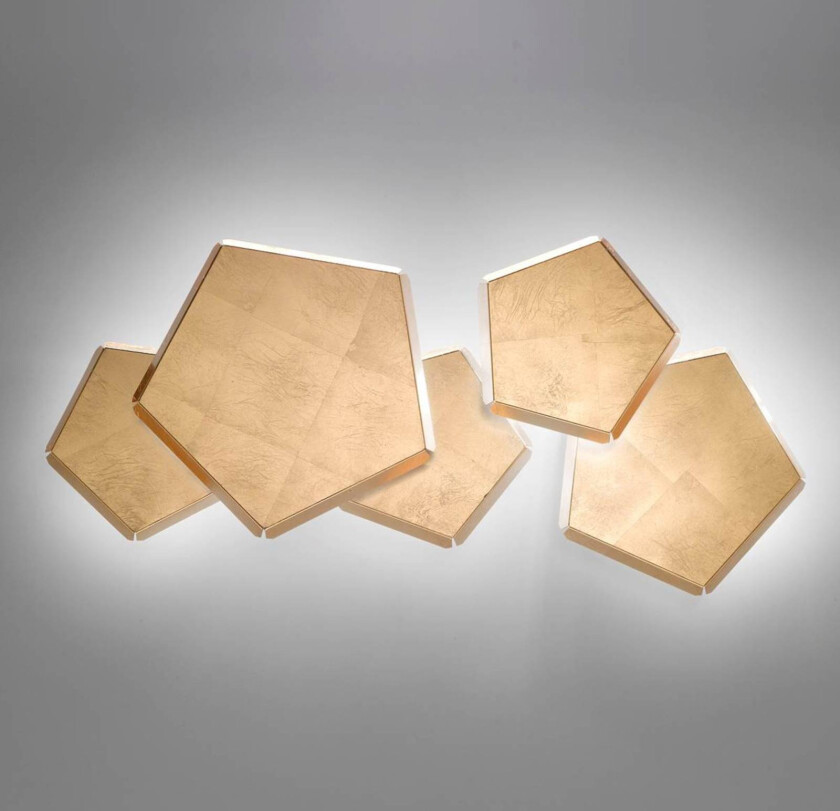 LED-vegglampe Pleiadi med gullblad, 5 lyskilder