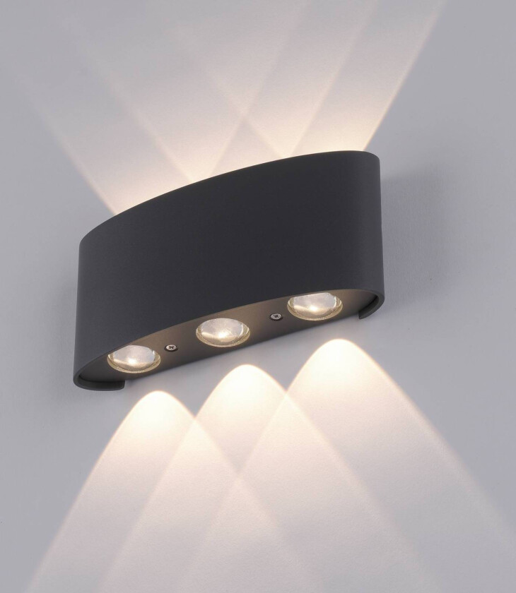 Utendørs LED-vegglampe Carlo, IP54, 6 lyskilder