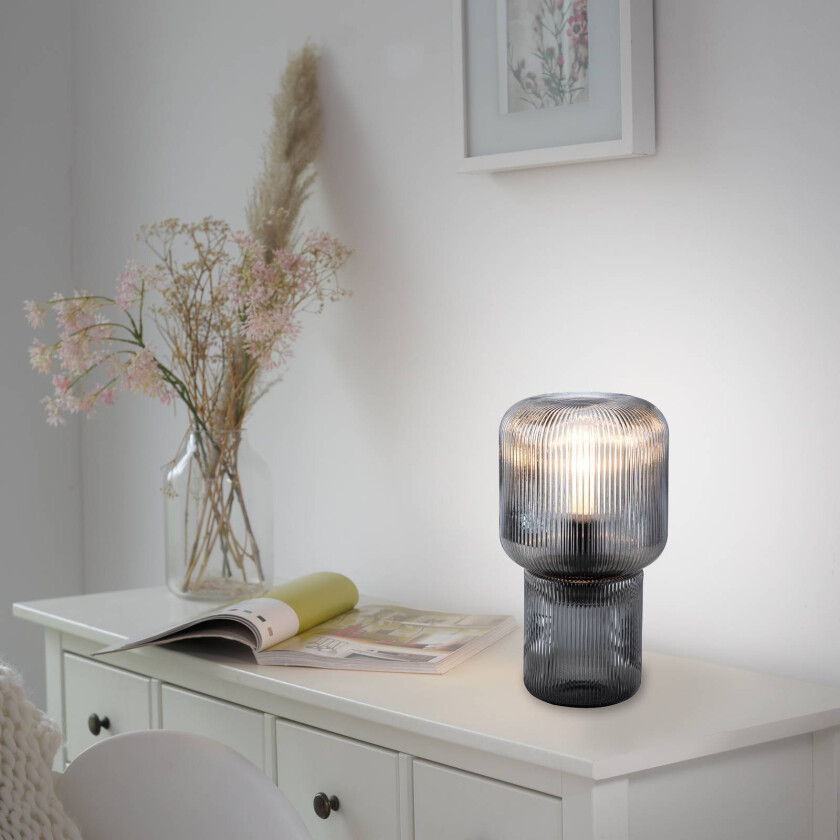 Bordlampe Mashi av glass, røykgrå