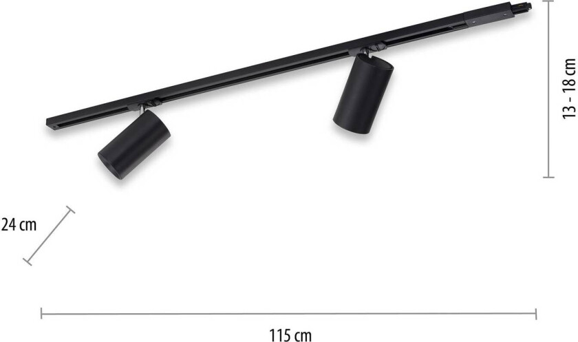 PURE Technik LED-skinnelys, 2-lys, svart