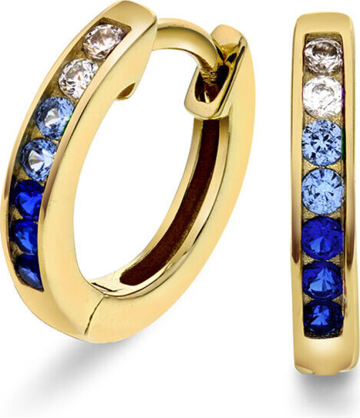 , Øreringer i 925 forgylt sølv med zirkonia i blå nyanser