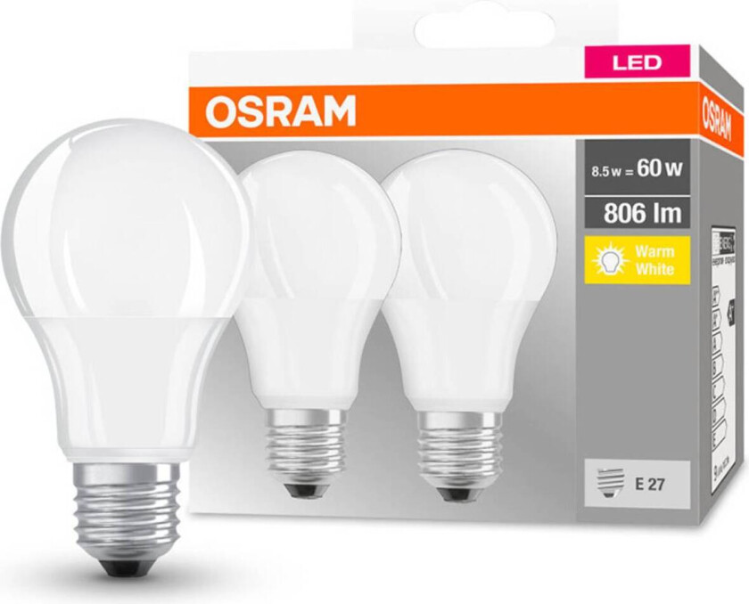 OSRAM LED-pære Classic E27 8,5W 2 700 K 806lm 2er