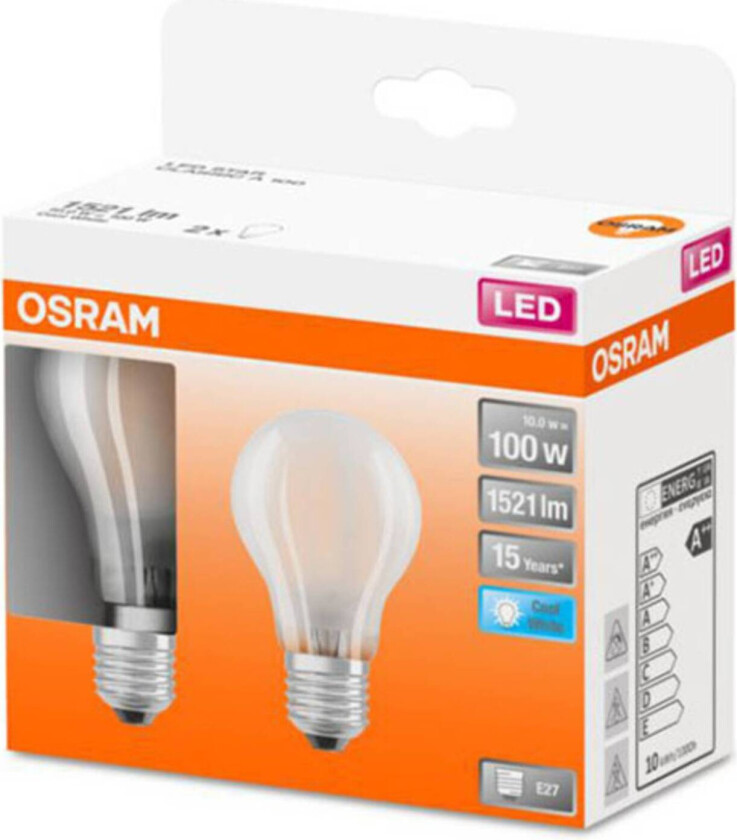OSRAM Classic A LED-pære E27 11W 4 000 K matt 2stk
