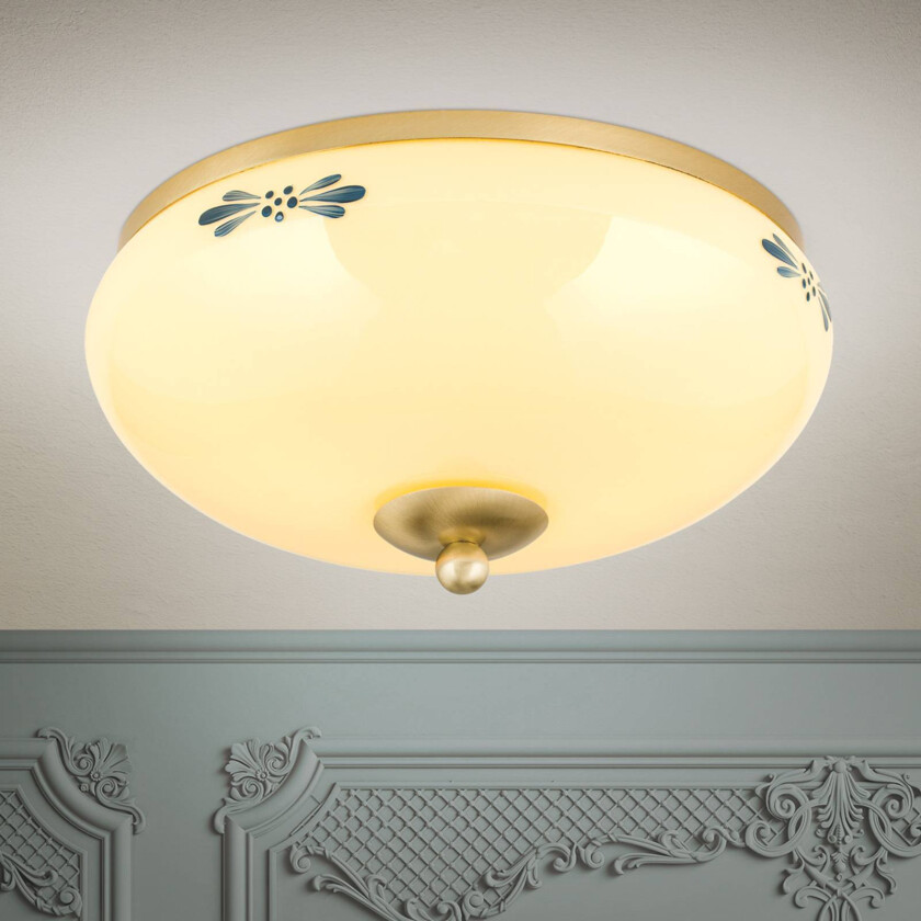 Taklampe Landhaus messing krem blå Ø 28 cm