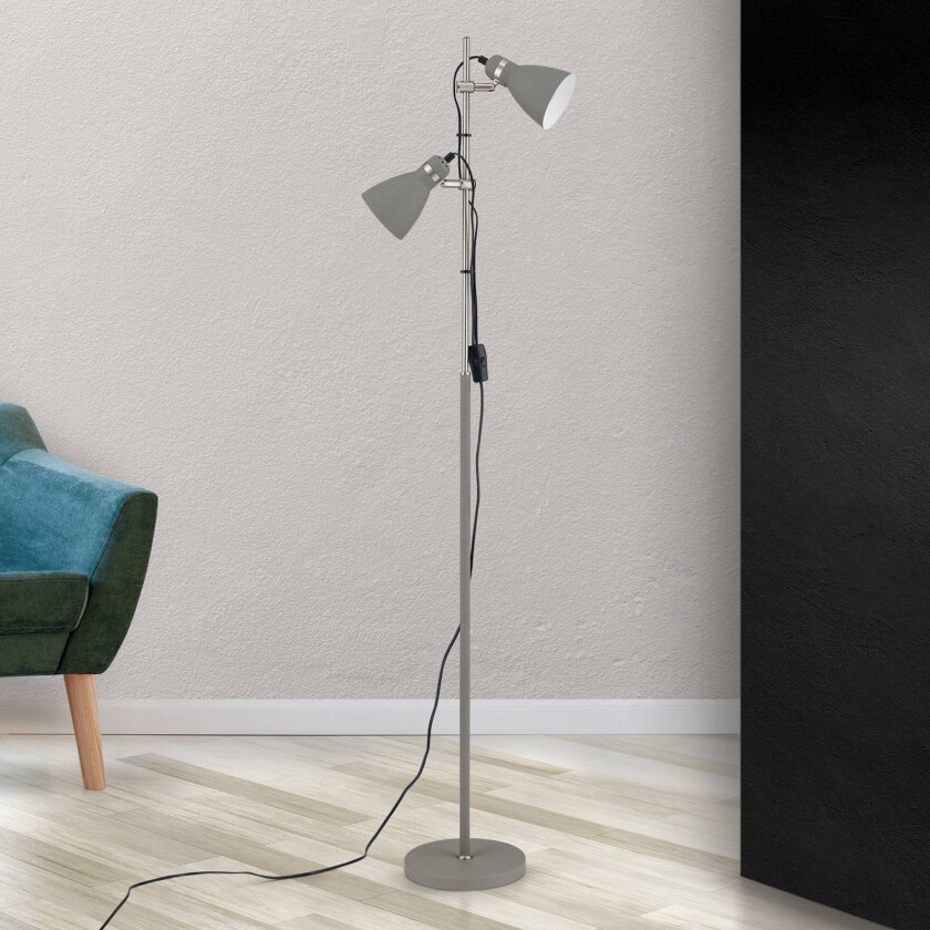 Gulvlampe School med to spoter, grå