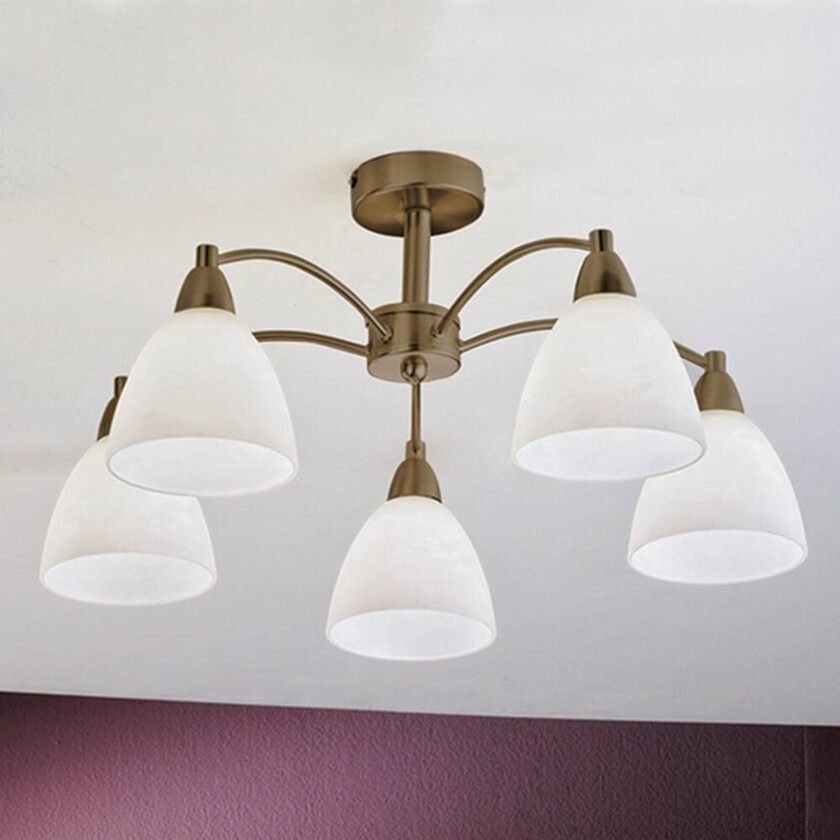 Taklampe Kinga i antikk messing, 5 lyskilder