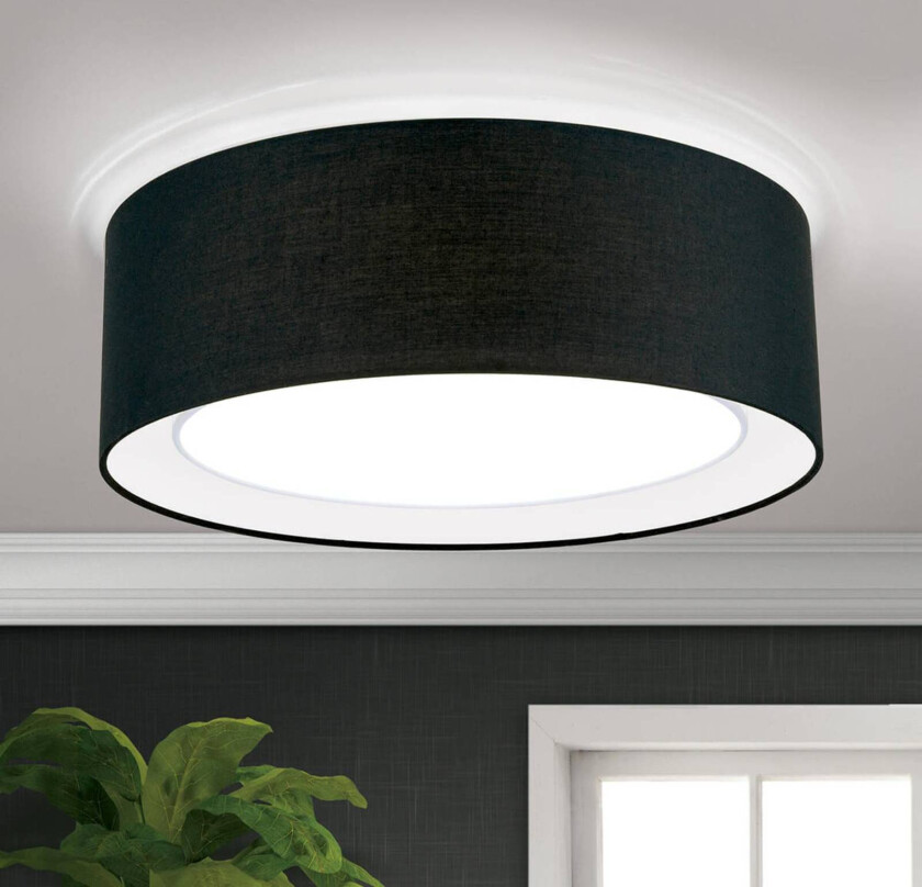 Rund taklampe i tekstil Antoni i svart