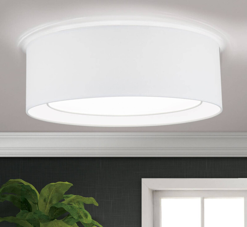 Rund taklampe i tekstil Antoni i hvitt