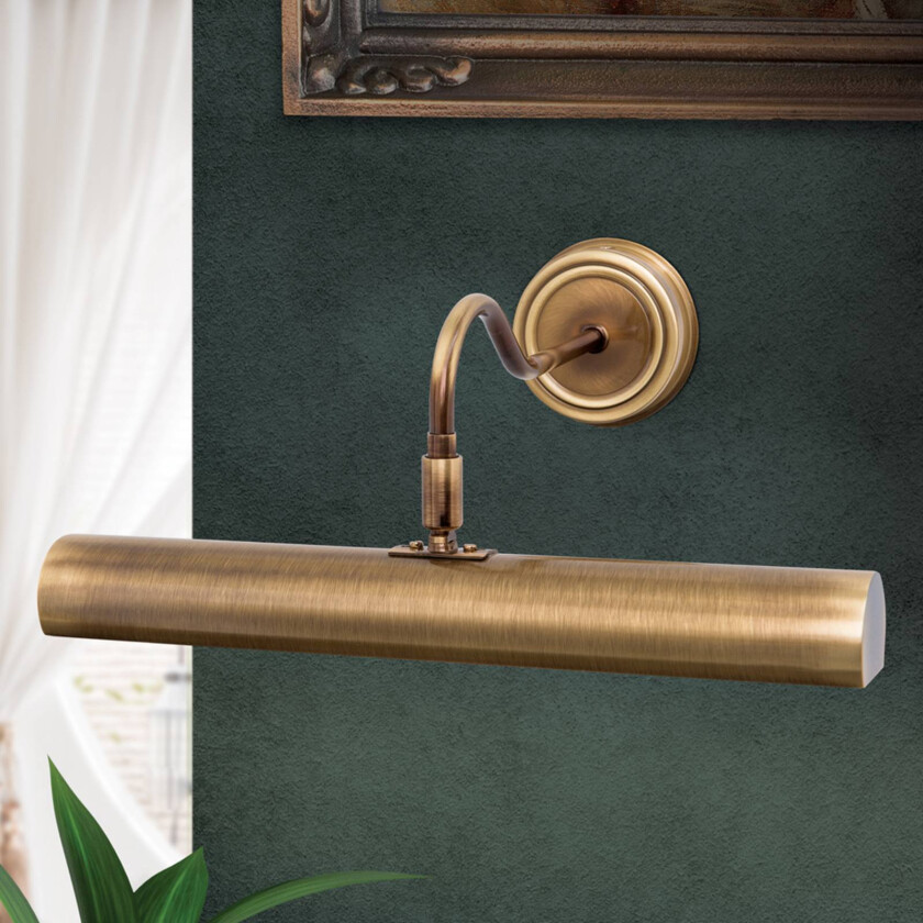 Antikt messingfarget bildelampe Lariga, 35 cm