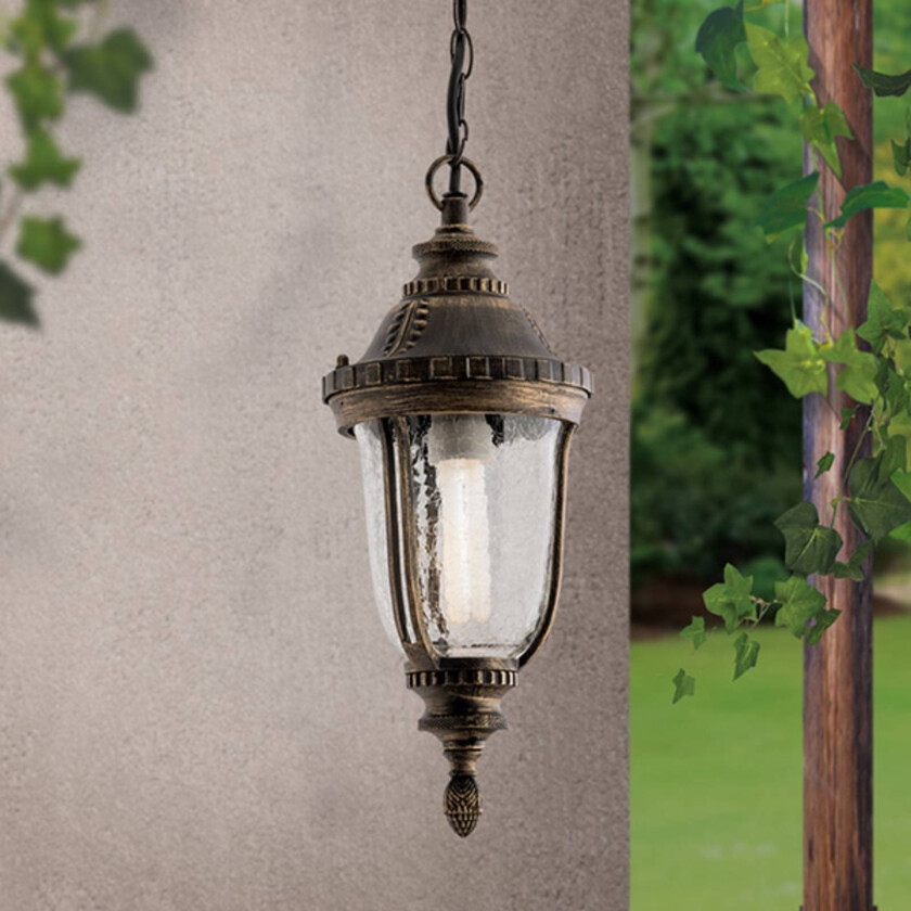 Tradisjonell hengelampe Paula med strukturglass