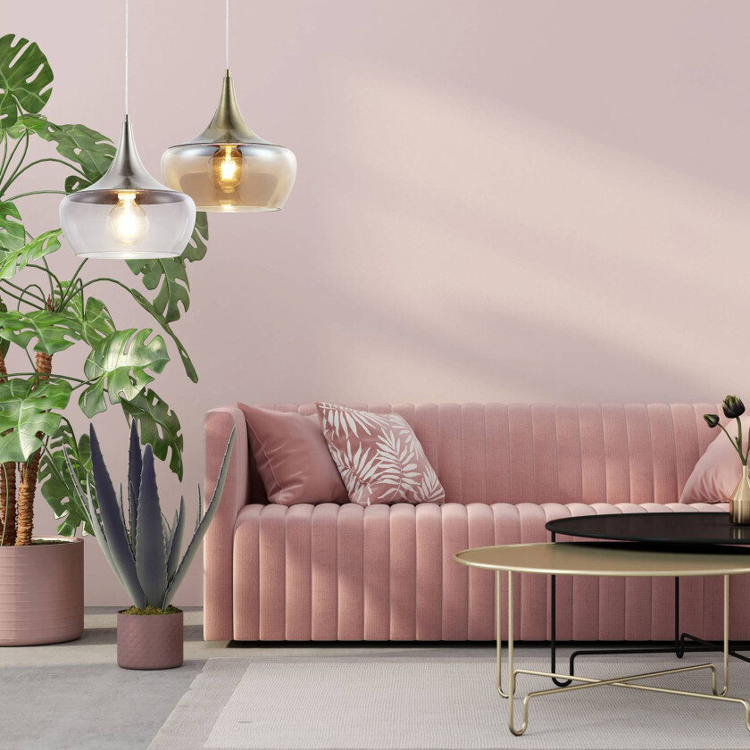 Arola pendellampe i glass, antikk messing