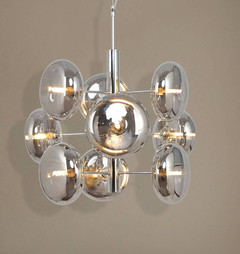 Pendellampe Explosion, 9 lyskilder, krom/røykgrå